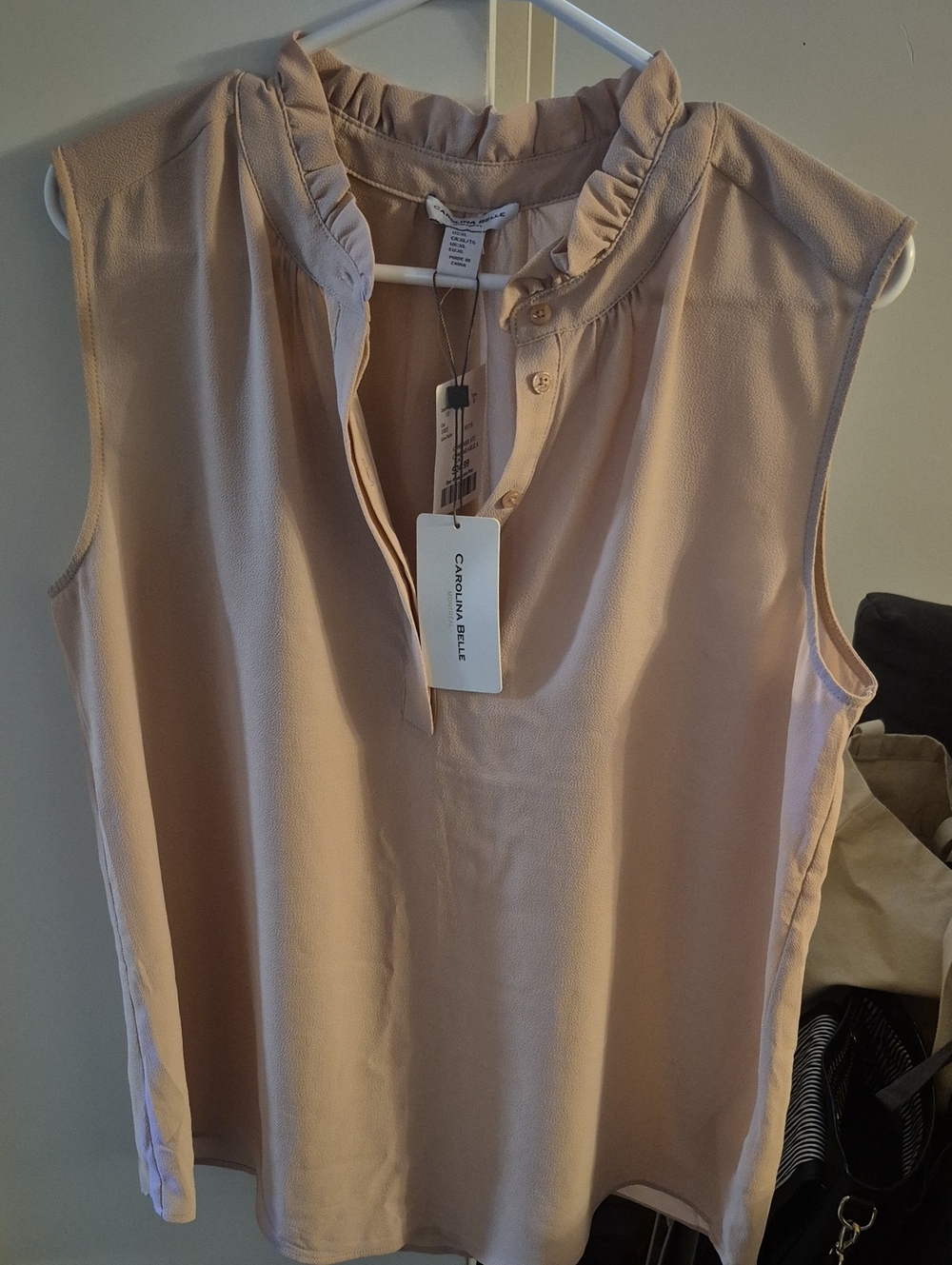 Carolina Belle Sleeveless Ruffle Neck Camisole - Light Beige